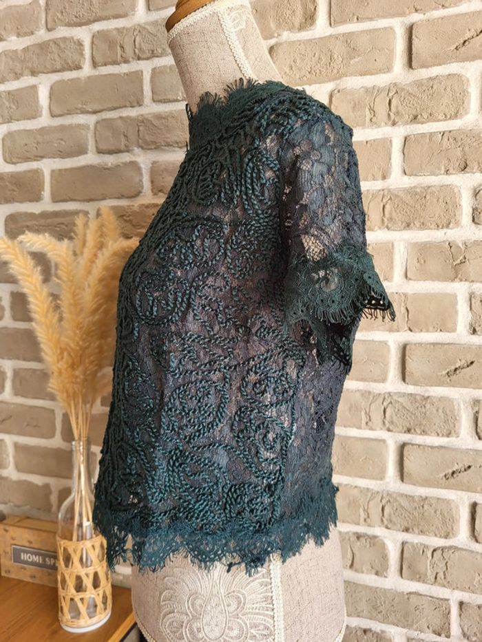 Blouse en dentelle vert émeraude Zara - photo numéro 7