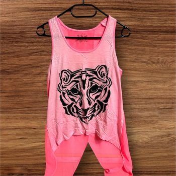Débardeur rose fluo, avec tigre, Kiabi - 36/S