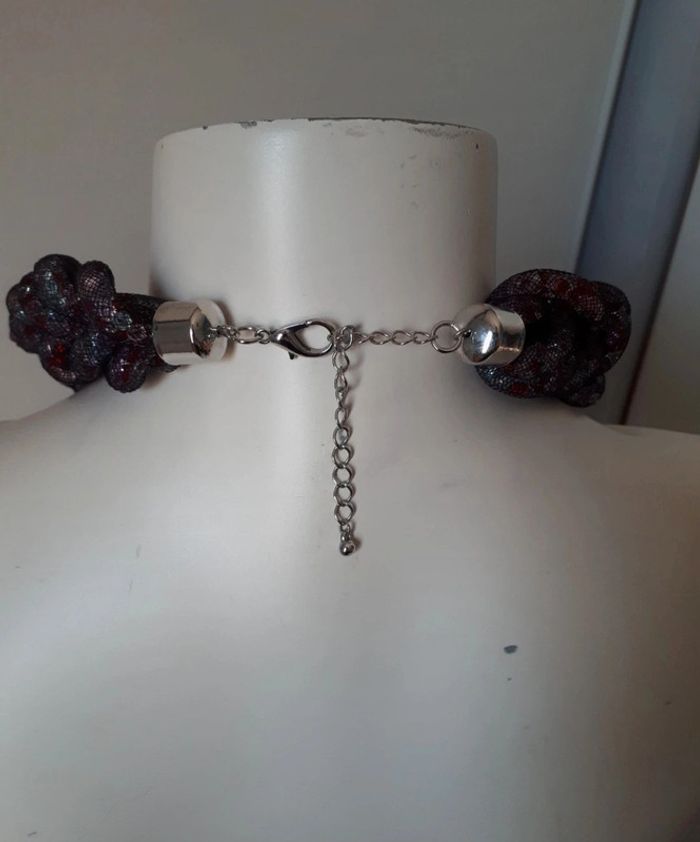 Gros collier nylon et perle rouge violet h&m - photo numéro 3