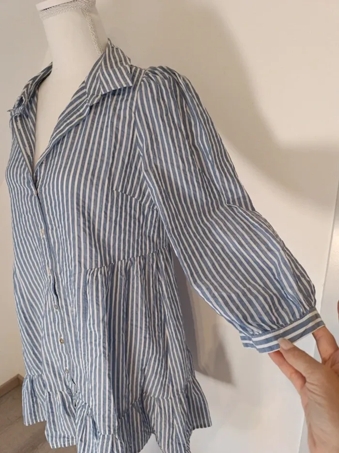 Robe chemise rayée Zara bleu/blanc M - photo numéro 3