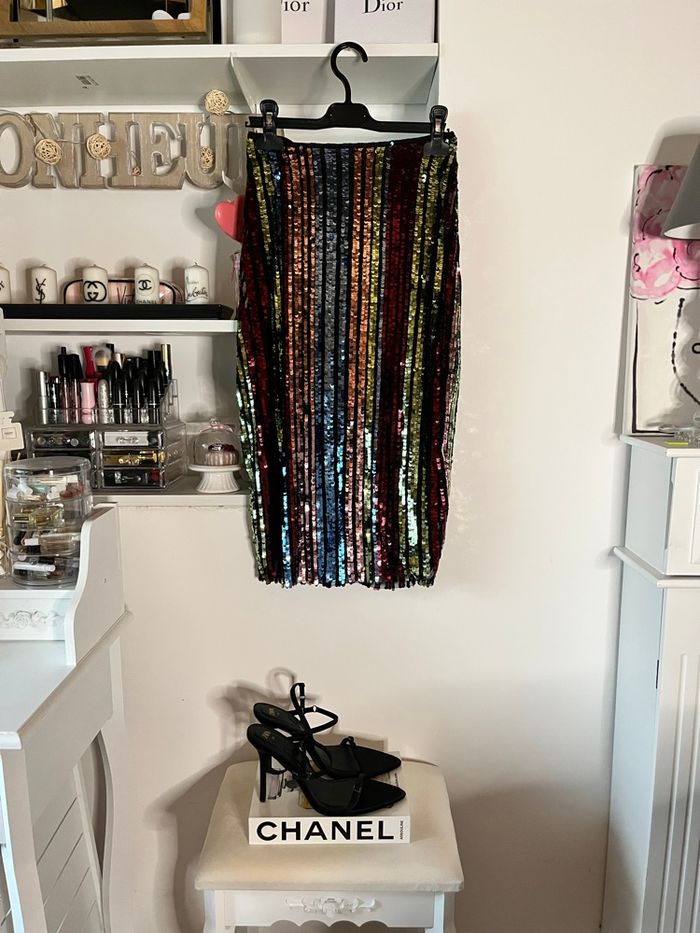 Longue jupe sequins multicolores Primark T36 TBE 🪩