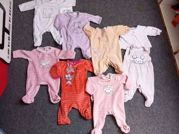 Lot   de 7 pyjamas bébé fille naissance -1 mois,  1 pièce, hiver,    rose, violine, jaune, motifs