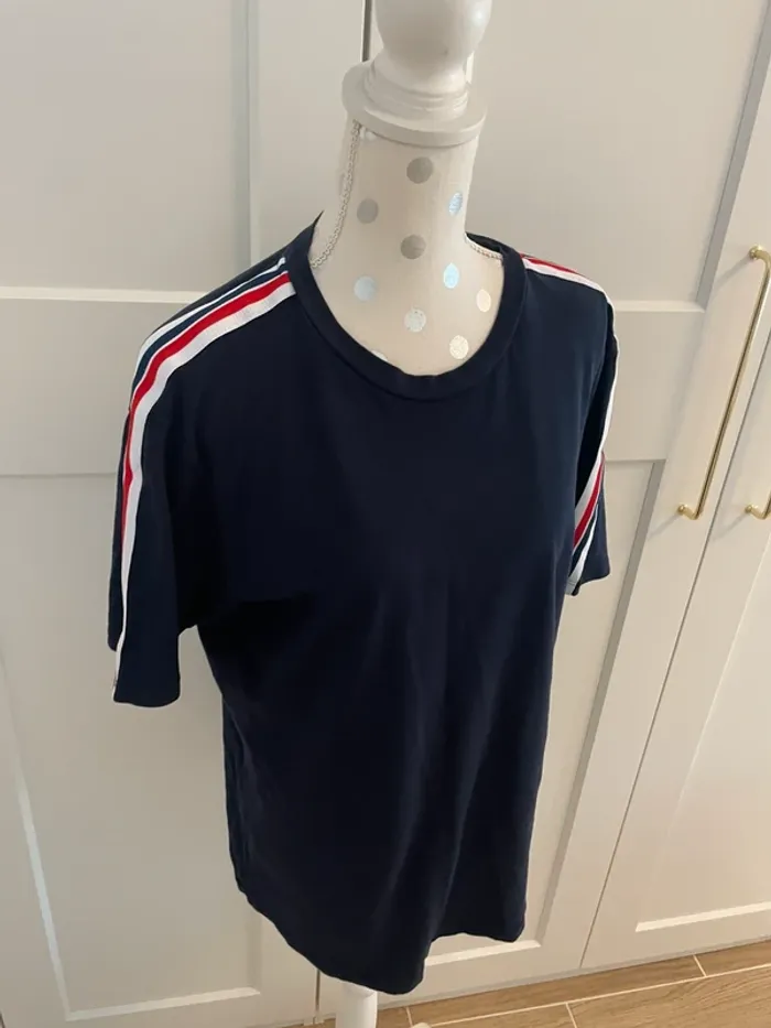 T-shirt homme Zara, Marine, blanc rouge, taille L - photo numéro 2
