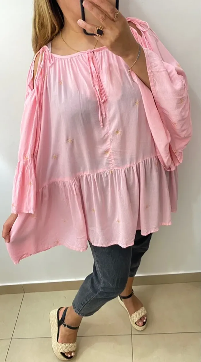 💕 Blouse ample Les NéoBourgeoises – rose à manches volantées Taille Unique - photo numéro 5
