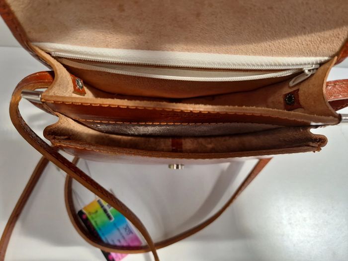 Sac Bandoulière Vintage Cuir Véritable Camel Vera Pelle - photo numéro 15