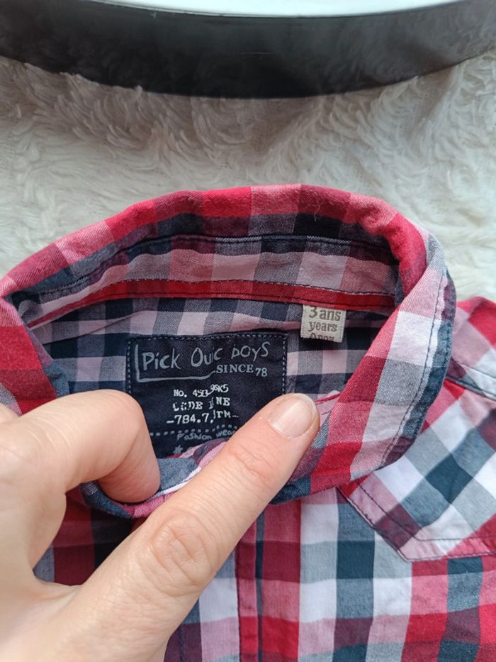 Chemise à carreaux manches courtes Garçon 3 ans Pick Ouic boys 100% coton - photo numéro 3