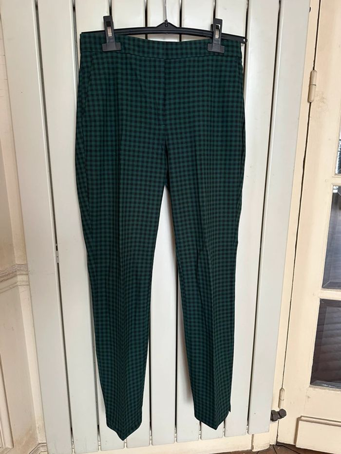 Pantalon cigarette zara taille S a carreaux noir et vert