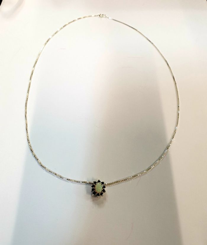 NEUF ! Superbe collier argent avec opale et saphir veritable