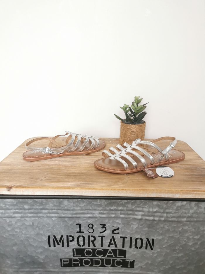 Sandales plates à brides en cuir argenté Spécial pied large Gemo Pointure 38 - photo numéro 7