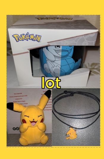 Lot mug,peluche, collier,pokemon