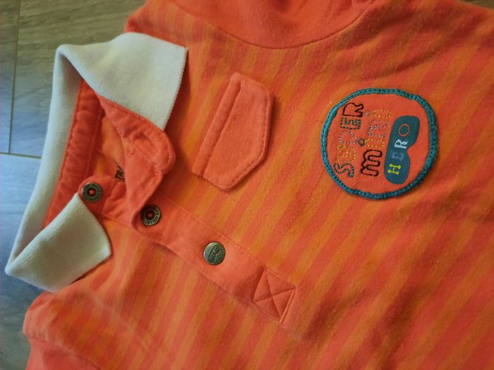 Ensemble garçon polo orange manches longues et jean bleu assorti Orchestra 9 mois - photo numéro 3