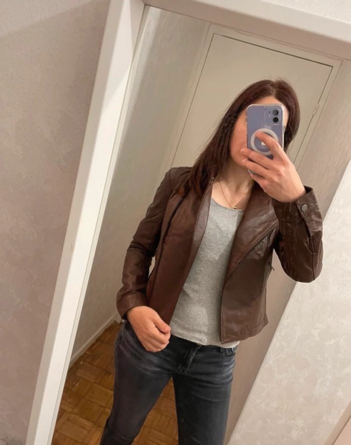 Veste en cuir asymétrique marron neuve jacks - photo numéro 3