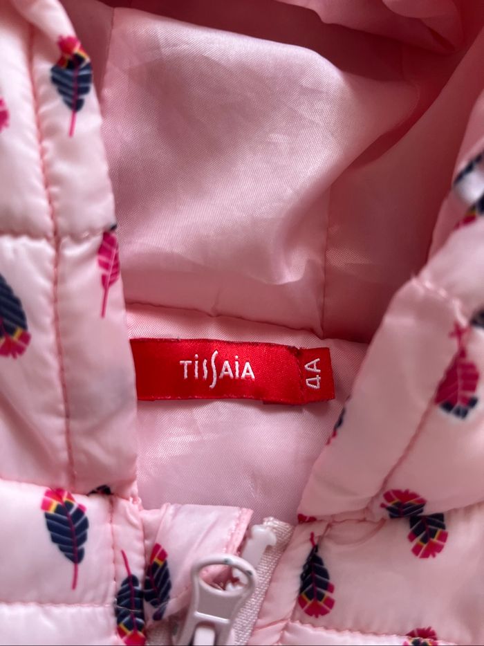 Manteau léger fille à capuche rose motifs feuilles Tissaia 4 ans TBE 🌸 - photo numéro 2
