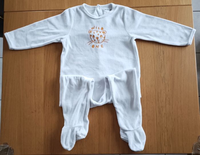 Pyjama dors-bien velours Vertbaudet blanc unisexe - photo numéro 2