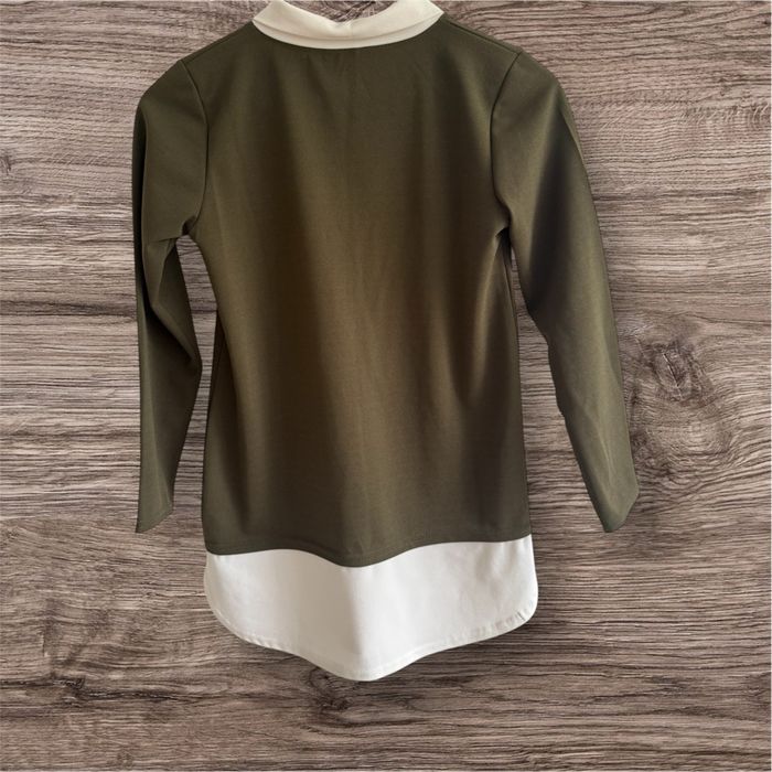 Blouse manches longue kaki blanc avec col taille 36 S - photo numéro 3
