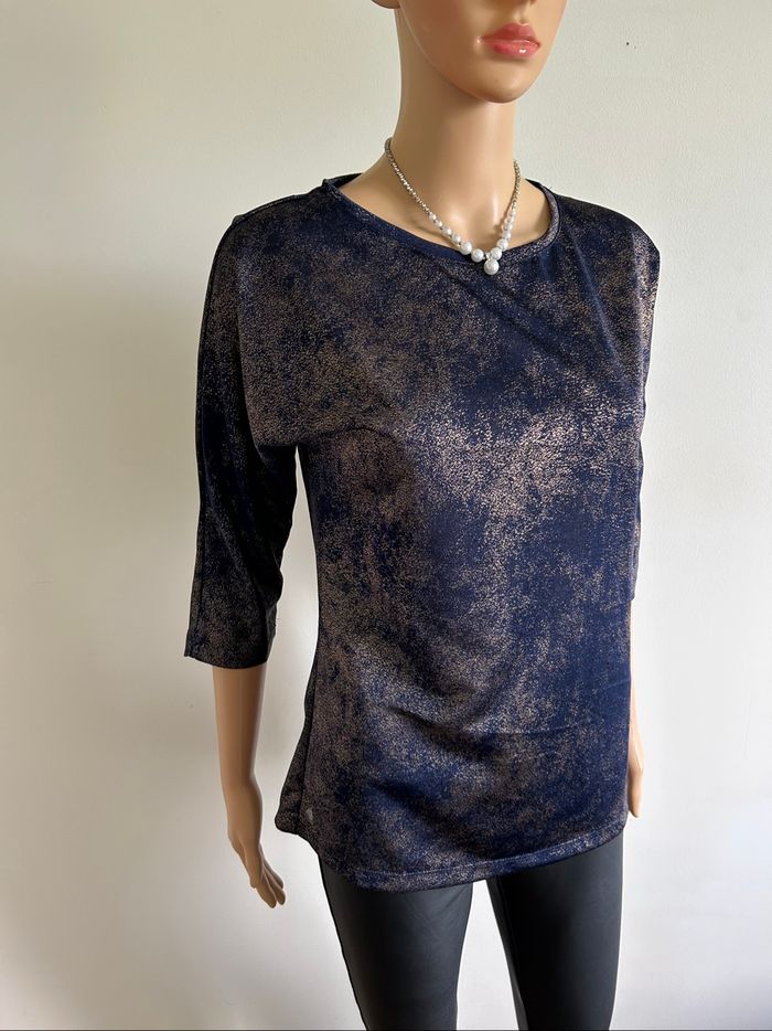 Blouse bleue marine et dorée Vila Joy taille S comme neuve - photo numéro 2