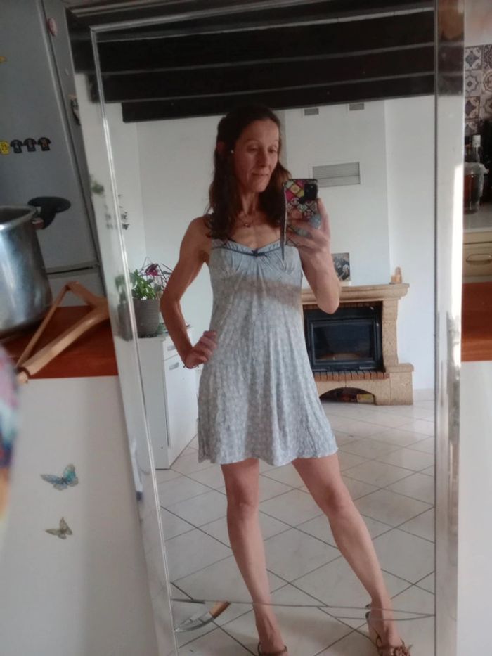Nuisette M gris bleuté motifs gouttelettes c84