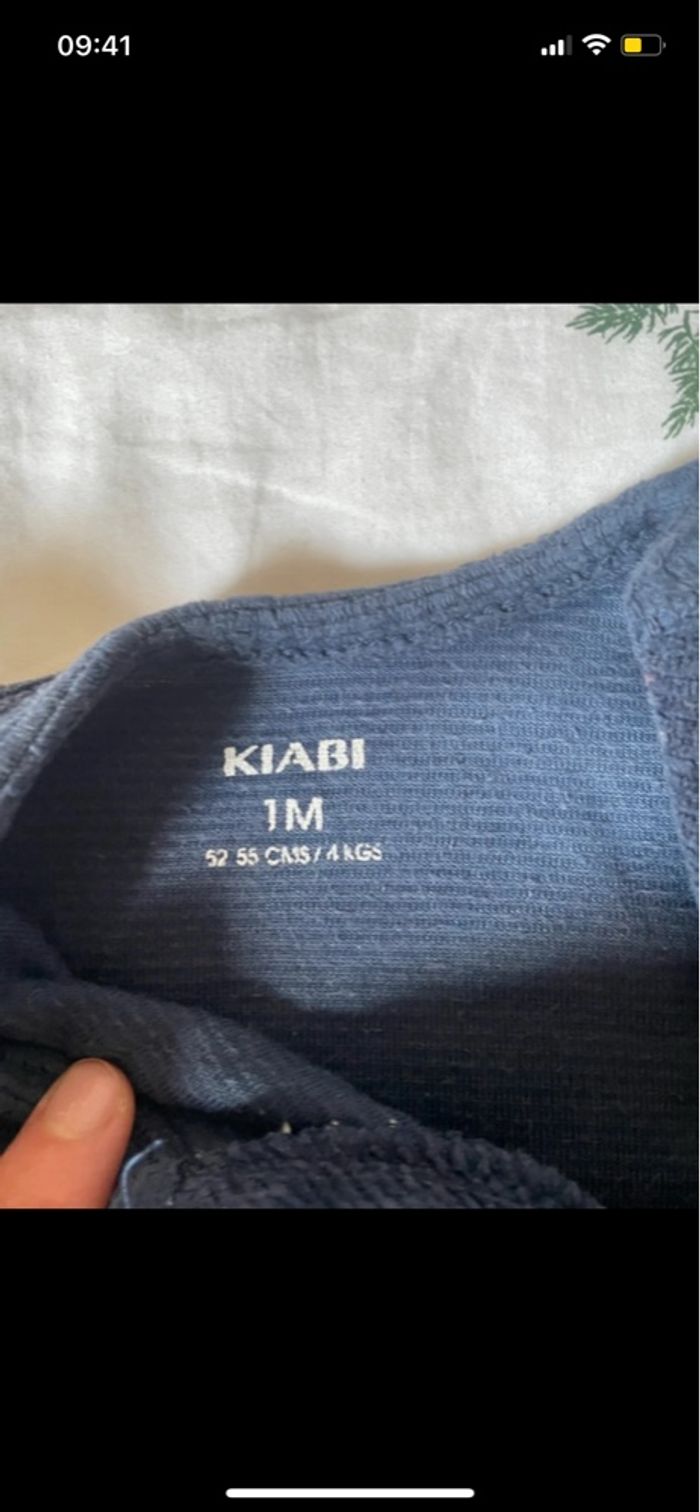 Pyjama bleu marine lapin kiabi 1 mois chaud hiver velours - photo numéro 3