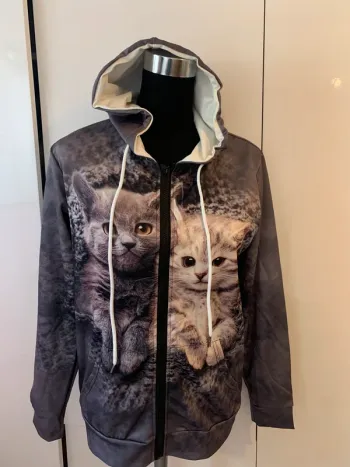 Sweat leger  zippe a capuche chat taille 36