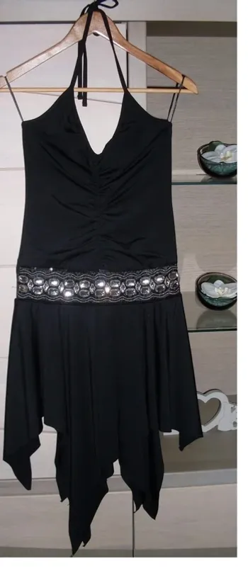 💕Magnifique robe de soirée noire ceinture strass taille XS neuve (photos portée)