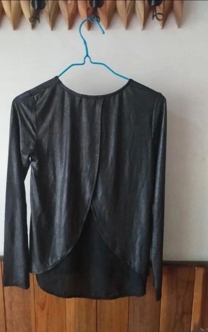 Blouse manches longues noir brillant - photo numéro 2