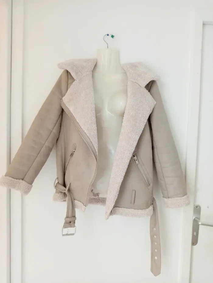Manteau perfecto oversize en daim femme - photo numéro 3