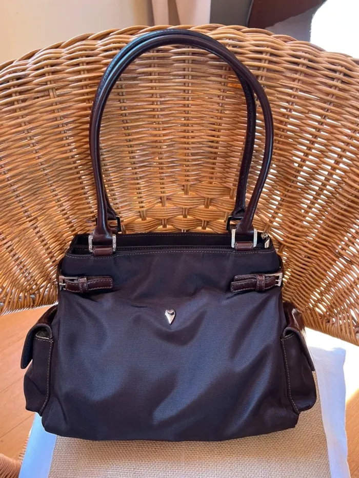 Sac vintage Lancaster marron toile et cuir  état neuf [ref 2508SBr191] - photo numéro 11