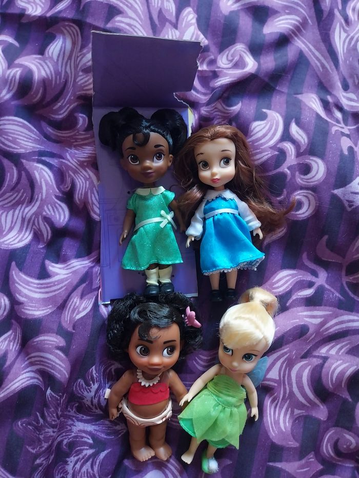 Lot 4 poupées miniatures Animators Princesses Disney Mini-Animators Tiana Vaiana