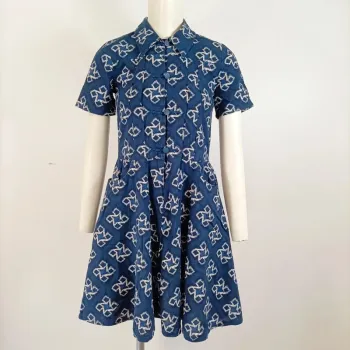 Robe Chattawak en coton bleu indigo à motifs blancs - Taille 12 ans - 100% coton - A663