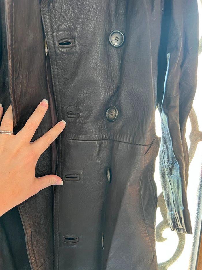 Long manteau trench vintage véritable cuir taille 38 - photo numéro 5