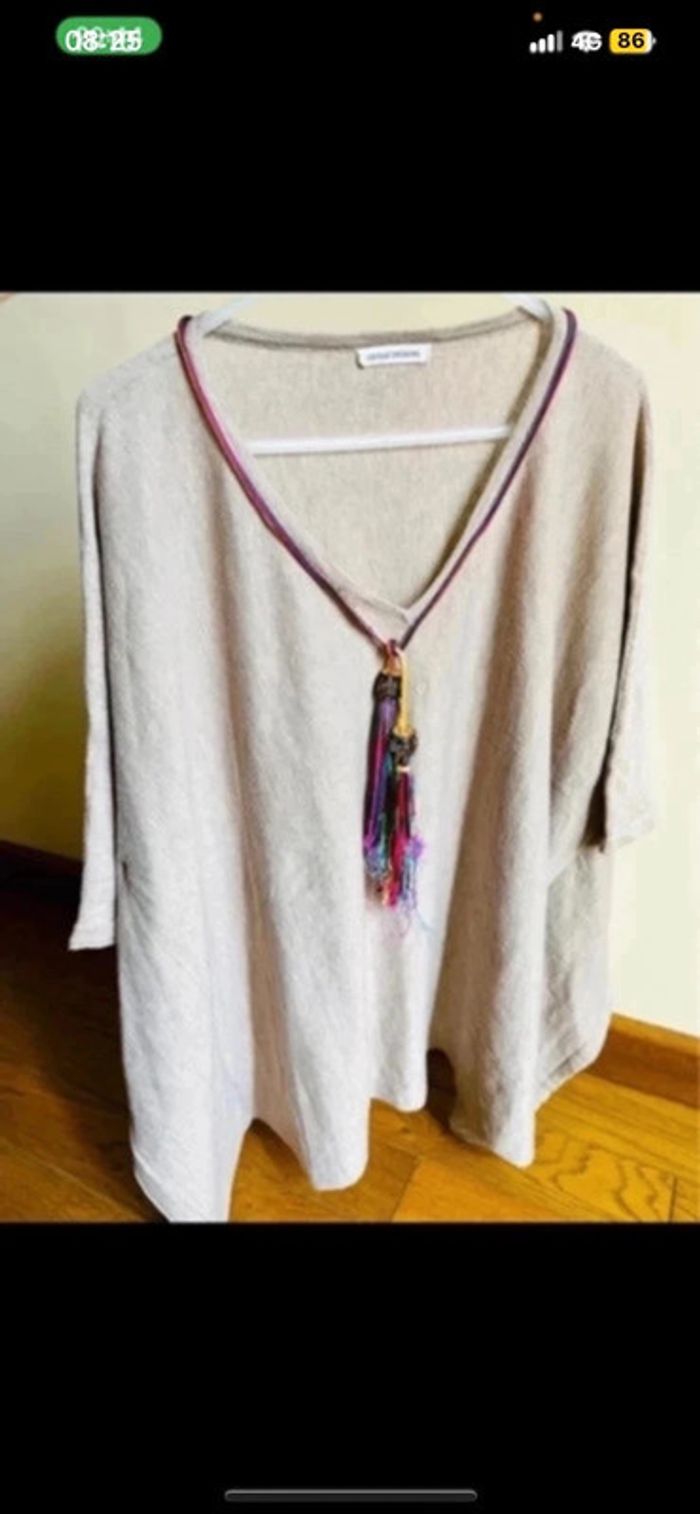 Sublime pull manche trois quarts loose beige doux taille 40 vintage dressing - photo numéro 3