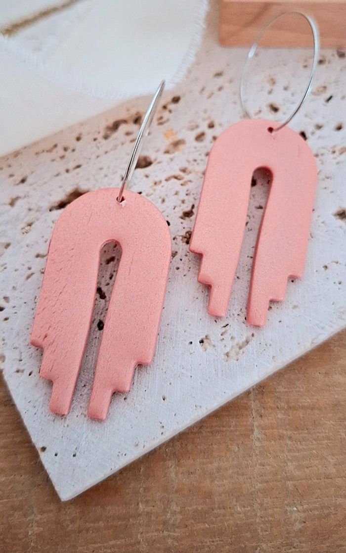 Boucles d’oreilles Arche 🌸 Rose poudrée - Modèle unique (neuve) - photo numéro 8