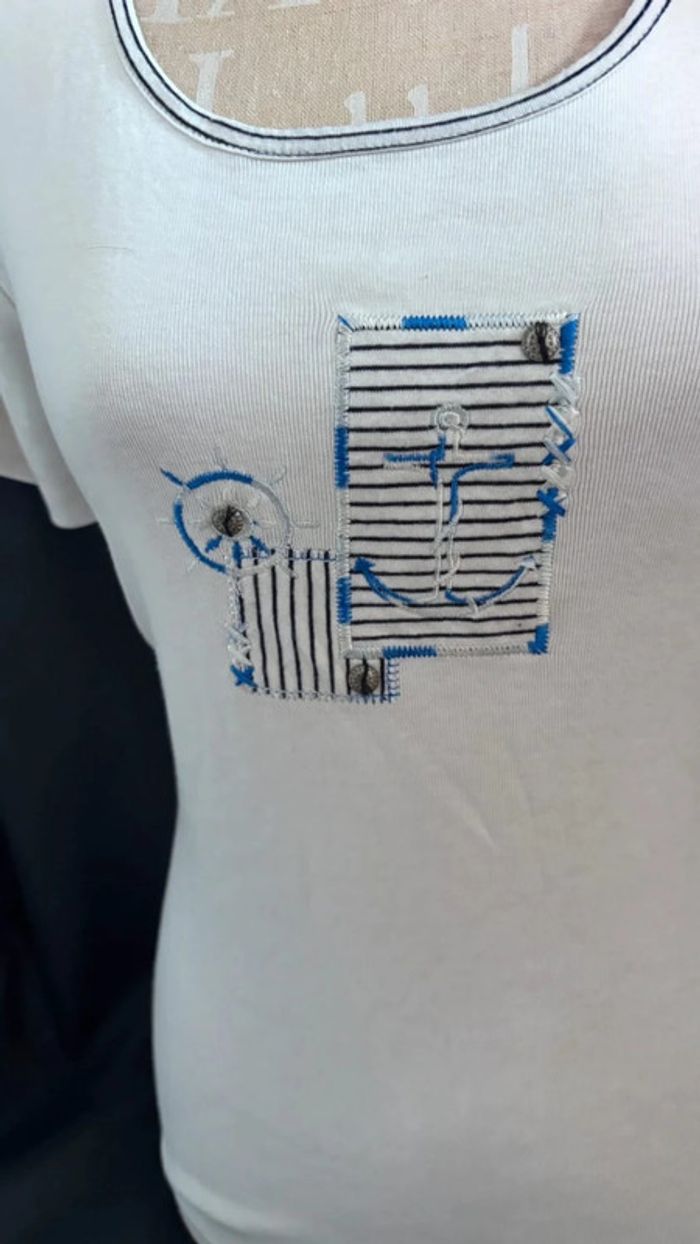 💕 tee shirt d’été blanc dessin marin taille 40 L #lewinger - photo numéro 3