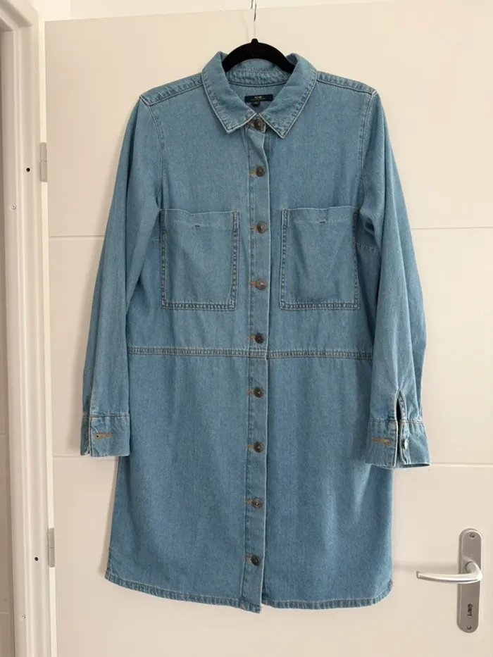 Robe jean manches fluide léger tunique bleu poches Kleid dress Vestido Vestito jurk jumpsuit femme
