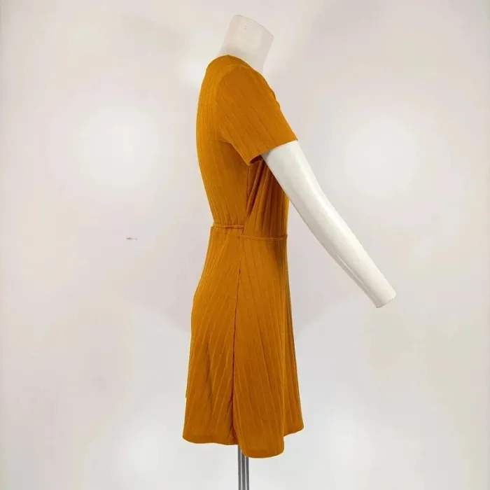 robe portefeuille jaune moutarde trafaluc - cache coeur cotelée - taille S - A312 - photo numéro 5