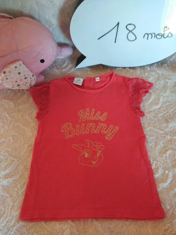 Tee shirt chemise manches courtes Fille 18 mois lapin Miss Bunny Disney Baby