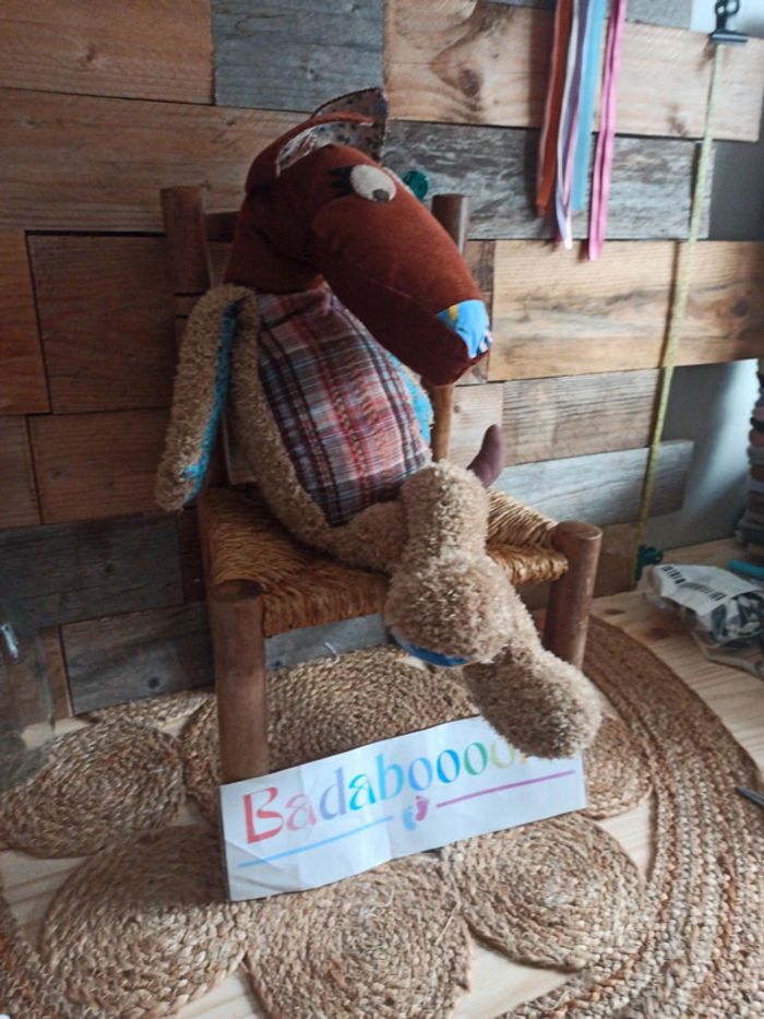 peluche grand loup patchwork tbe - photo numéro 3