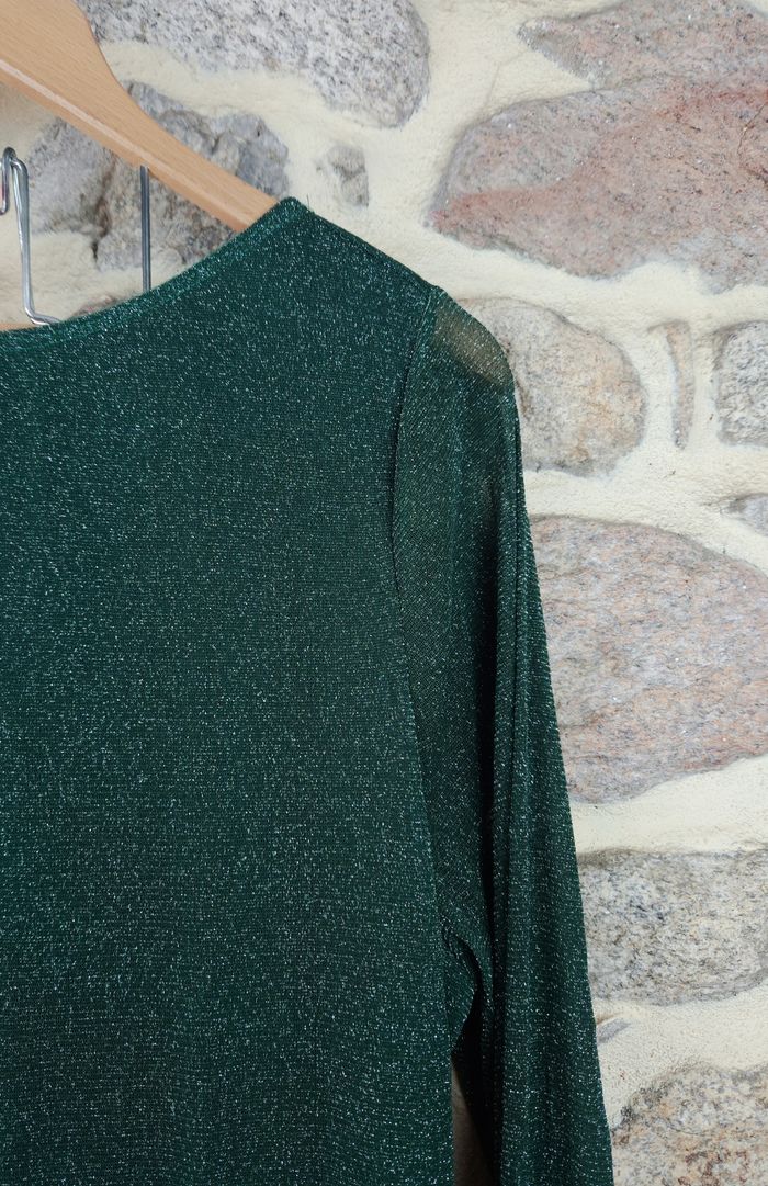 Robe de soirée manches évasées vert sapin pailleté argenté Femme taille 52 marque Asos 💎 - photo numéro 2