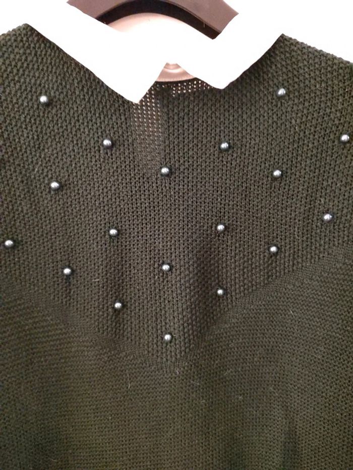 Pull 2 en 1 vert et blanc avec perles t. L Gemo - photo numéro 2