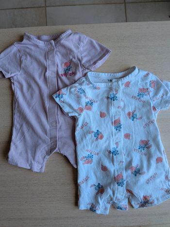Lot de 2 barboteuses manches courtes Stitch