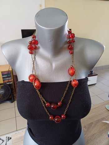 Collier double rang rouge