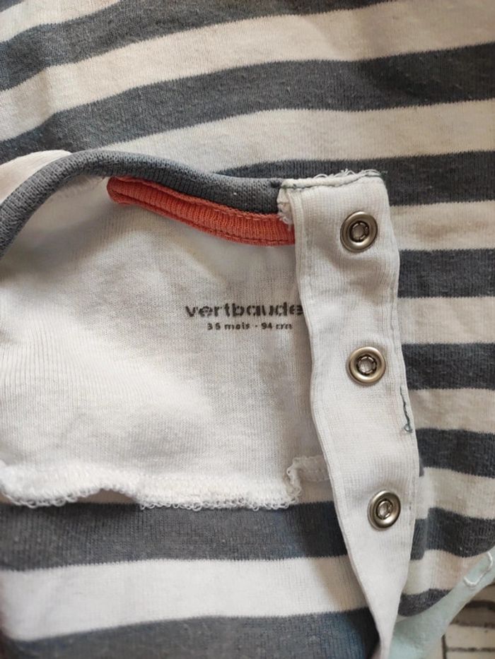Barboteuse rayé rayure bleu gris blanc chat orange Verbaudet - photo numéro 4