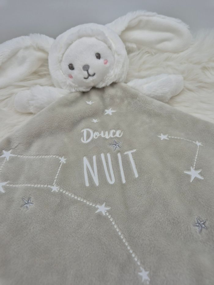 Doudou plat lapin Blanc gris Douce Nuit Mots D'enfants - photo numéro 3