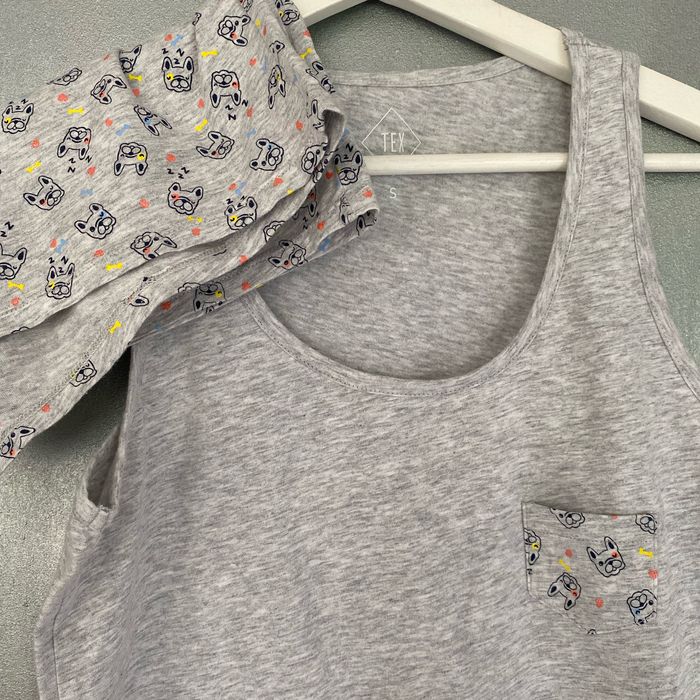 Pyjama short gris avec imprimé bouledogues et cœurs taille S - photo numéro 2