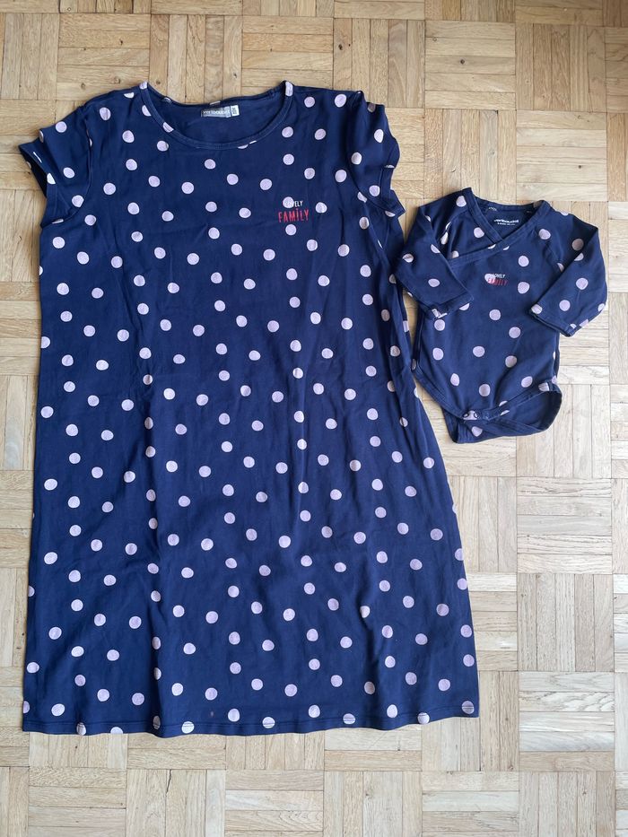 Ensemble maman-bébé pois – chemise de nuit T36 + body 3 mois - photo numéro 2