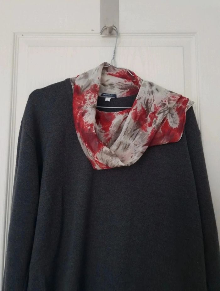 Pull gris avec foulard femme boosley taille L/40 - photo numéro 3