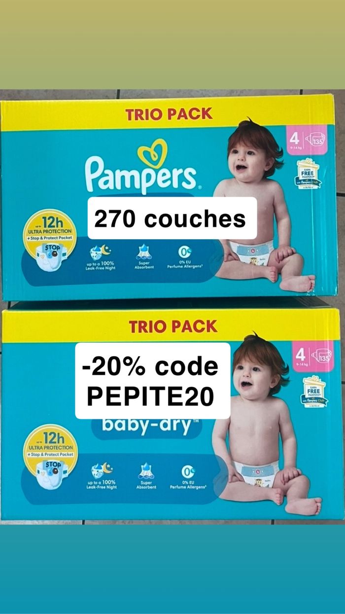 270 couches taille 4 Pampers baby dry