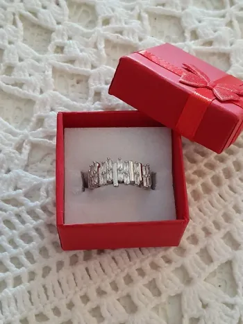 Bague réglable, argentée,  géométriques,  avec strass en cristal