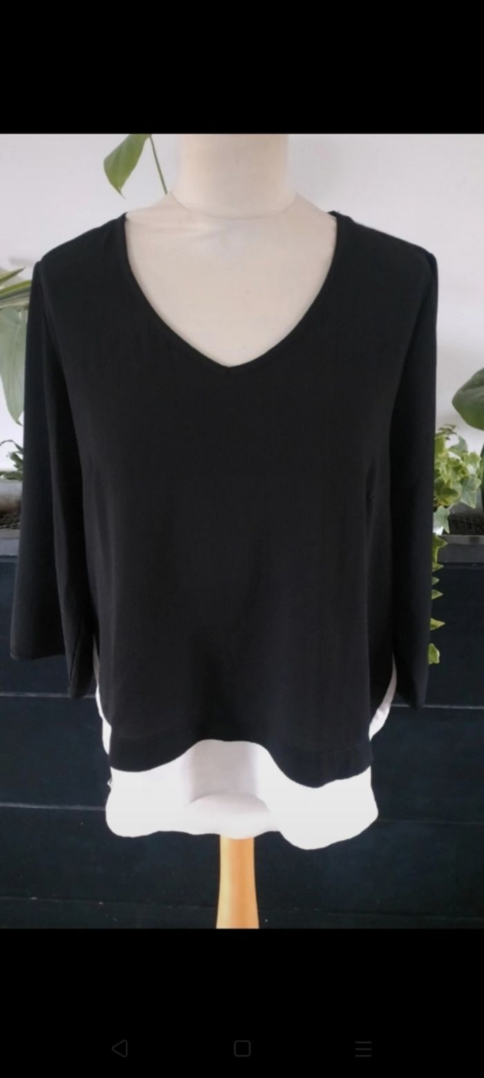 Blouse 3/4 noire/blanche Scottage