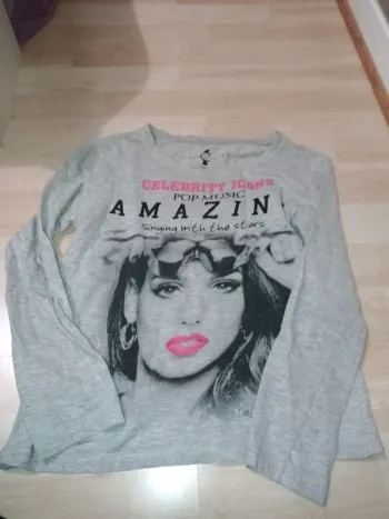 T-shirt manche longue gris avec motif
